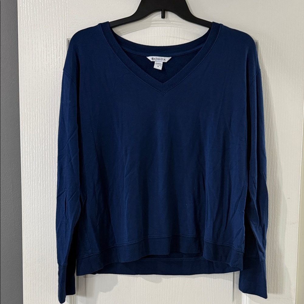 Athleta Sunrise V-neck‎ Sweatshirt Navy Blue Sz 1X